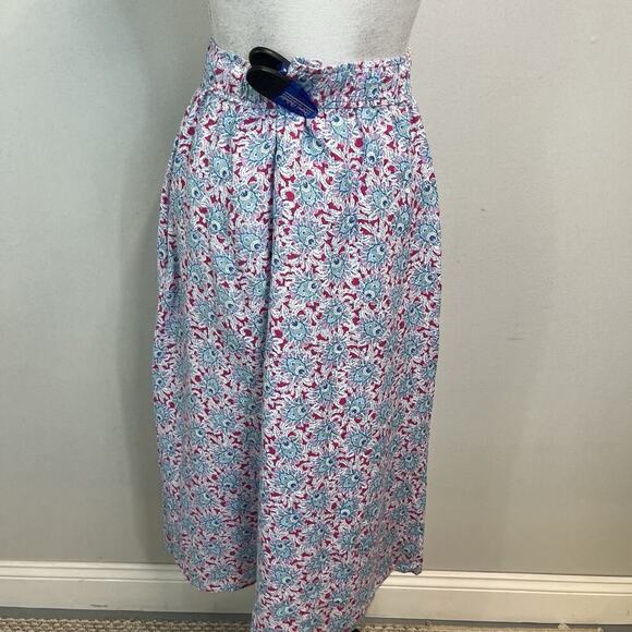 Ann Taylor Loft Skirt size Small Pink Blue Paisley Linen Midi A Line Summer - Picture 8 of 9
